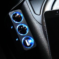 YAC 车用点烟器插座 一拖二带灯一米延长线 PZ-610