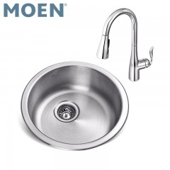 摩恩 厨房304不锈钢圆形水槽单槽套餐 洗菜盆淘菜盆水池圆槽 23607