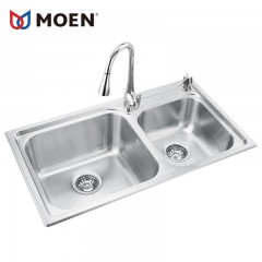 摩恩 厨房304不锈钢水槽双槽套餐加厚手工洗菜盆洗碗池水盆 28002SL