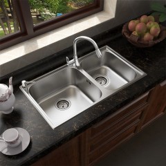 摩恩 304不锈钢加厚厨房水槽双槽套餐水龙头洗菜盆台下洗碗盆水池