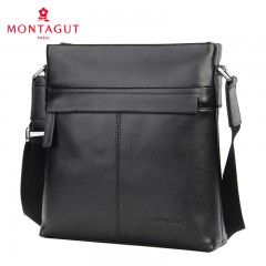 梦特娇 单肩包男士真皮斜挎包大容量商务包