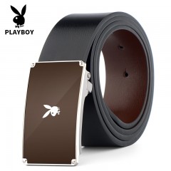花花公子 男士皮带真皮平滑扣休闲商务青年日韩版潮流板扣牛皮腰带