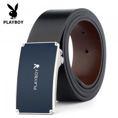 花花公子 男士皮带真皮平滑扣休闲商务青年日韩版潮流板扣牛皮腰带