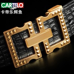 卡帝乐鳄鱼 男士皮带真皮腰带头层牛皮实心黄铜扣平滑板扣百搭