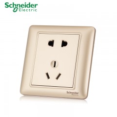 施耐德 开关插座 10A五孔插座 暗装二三插电源开关面板 睿意金色