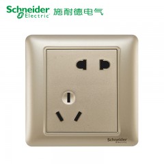 施耐德 开关插座 睿意香槟金 错位五孔 面板墙壁二三5孔插座电源