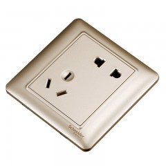 施耐德 开关插座 睿意香槟金 错位五孔 面板墙壁二三5孔插座电源