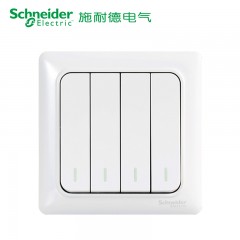 施耐德 电气四开单控开关 四位四联 暗装家用墙壁 面板 睿意白色