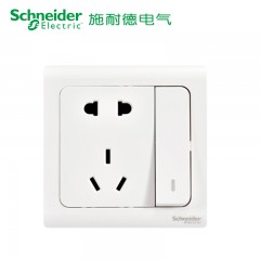 施耐德 开关插座带开关二三插一开双控五孔插座面板10A 轻逸清雅白