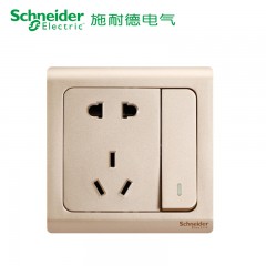 施耐德 电气带开关二三插一开双控五孔电源插座面板10A 轻逸格调金