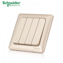 施耐德 开关面板 四开四位四联双控 墙壁电源开关插座面板 睿意金