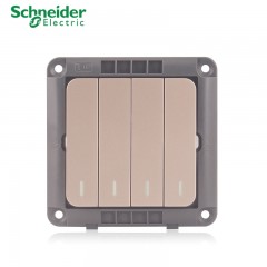 施耐德 开关面板 四开四位四联双控 墙壁电源开关插座面板 睿意金