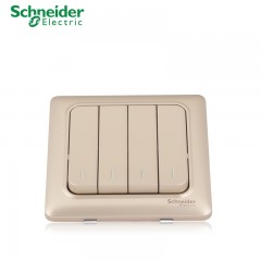 施耐德 开关面板 四开四位四联双控 墙壁电源开关插座面板 睿意金