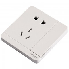 施耐德 电气 带开关二三插一开五孔插座 插座面板10A 绎尚镜瓷白