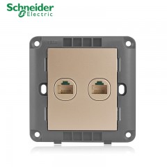 施耐德 开关插座睿意香槟金面板网络网线信息插座开关双电脑插座