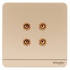 施耐德 双联四孔音响插座 音箱弱电面板 绎尚金