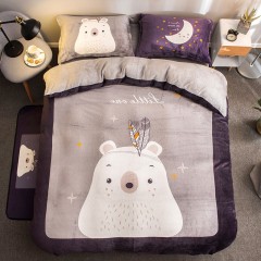 国产 卡通法兰绒四件套加厚保暖珊瑚绒被套单人