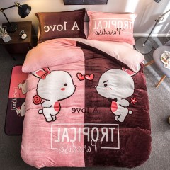 国产 卡通法兰绒四件套加厚保暖珊瑚绒被套单人