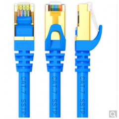 ☆山泽 SAMZHE CAT-7005L 工程级七类CAT7类纯铜镀金双屏蔽超高速网络跳线 成品网线 蓝色0.5米