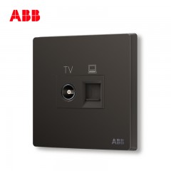 ABB 开关插座 轩致无框 星空黑色 二位电视电脑网络插座AF325-885