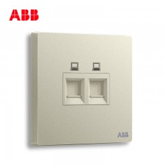 ABB 开关插座面板86型家用网线网络二位电脑插座轩致银色AF332-CS