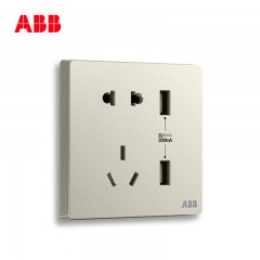 ABB 开关插座无框轩致香槟银插座面板双USB五孔插座AF293-CS