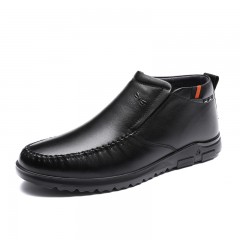 红蜻蜓 真皮高帮男棉鞋冬季绒里保暖棉鞋冬休闲棉鞋男皮鞋