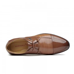 红蜻蜓 真皮男鞋春季新款商务正装职场时尚系带亮皮漆皮鞋