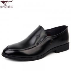 七匹狼 皮鞋男士头层牛皮商务正装黑色透气真皮套脚日常男鞋子