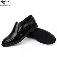 七匹狼 皮鞋男士头层牛皮商务正装黑色透气真皮套脚日常男鞋子