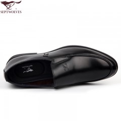 七匹狼 皮鞋男士头层牛皮商务正装黑色透气真皮套脚日常男鞋子