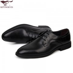 七匹狼 皮凉鞋头层牛皮镂空打孔男鞋夏季透气真皮系带正装皮鞋