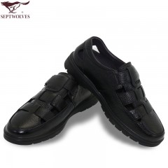 七匹狼 皮凉鞋男士头层牛皮时尚休闲男鞋透气黑色夏季真皮鞋子
