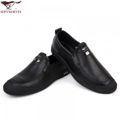 七匹狼 新品头层牛皮真皮皮革日常休闲套脚软底男士皮鞋子