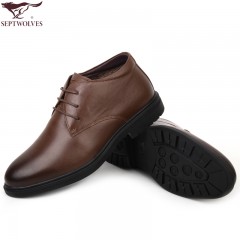 七匹狼 棉鞋冬季男士头层牛皮高帮加绒保暖系带商务休闲毛皮鞋
