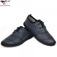 七匹狼 男鞋新款头层牛皮男士时尚休闲舒适软底系带真皮皮鞋子