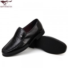 七匹狼 男鞋新款头层牛皮鸵鸟皮纹时尚商务正装套脚真皮皮鞋子