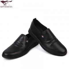 七匹狼 男鞋新款头层牛皮镂空打孔防褶皱时尚休闲真皮皮鞋子