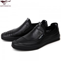 七匹狼 男鞋新款头层牛皮男士时尚春秋休闲套脚真皮皮鞋子