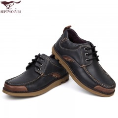 七匹狼 棉鞋男鞋冬季头层牛皮男士复古工装加绒保暖高帮真皮毛皮鞋