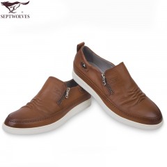 七匹狼 男鞋头层牛皮时尚白底套脚防褶皱男士休闲真皮皮鞋