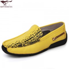 七匹狼 男鞋头层牛皮男士日常休闲时尚潮流透气套脚真皮皮鞋子