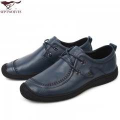 七匹狼 男鞋新款头层牛皮男士软底软面时尚休闲真皮系带皮鞋子
