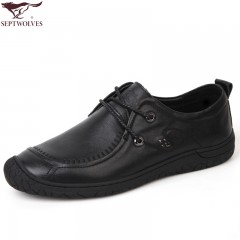 七匹狼 男鞋新款头层牛皮男士软底软面时尚休闲真皮系带皮鞋子