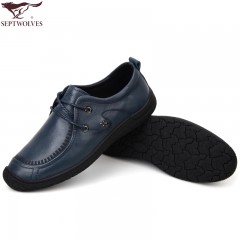 七匹狼 男鞋新款头层牛皮男士软底软面时尚休闲真皮系带皮鞋子