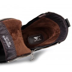 七匹狼 棉鞋防褶邹头层牛皮高帮鞋拉链男士皮靴真皮毛皮鞋短靴