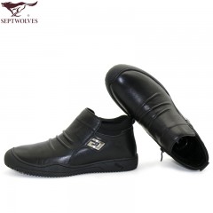 七匹狼 棉鞋冬季头层牛皮男士真皮加绒保暖高帮真皮拉链毛皮鞋