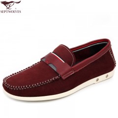 七匹狼 皮鞋新款复古头层牛皮软面白底真皮男士休闲时尚套脚男鞋子