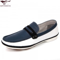 七匹狼 男鞋头层牛皮时尚潮流日常休闲男士套脚真皮白底皮鞋子