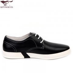 七匹狼 男鞋新款头层牛皮商务休闲皮鞋时尚系带真皮潮流白底鞋子